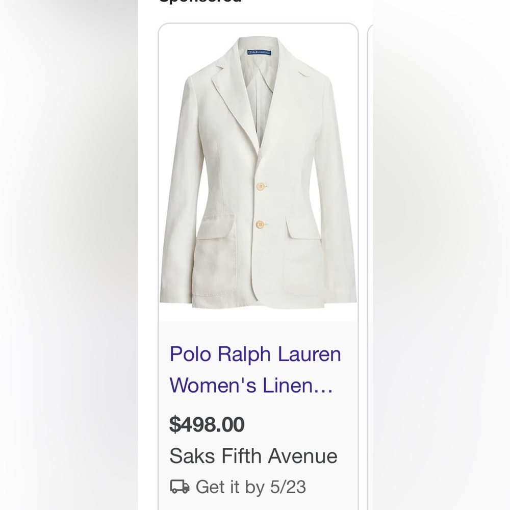 Polo Ralph Lauren Linen Blazer Size 8 New No Tags